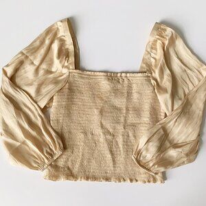 NWT J. Crew Woman Squareneck smocked featherweight satin crop top, Medium